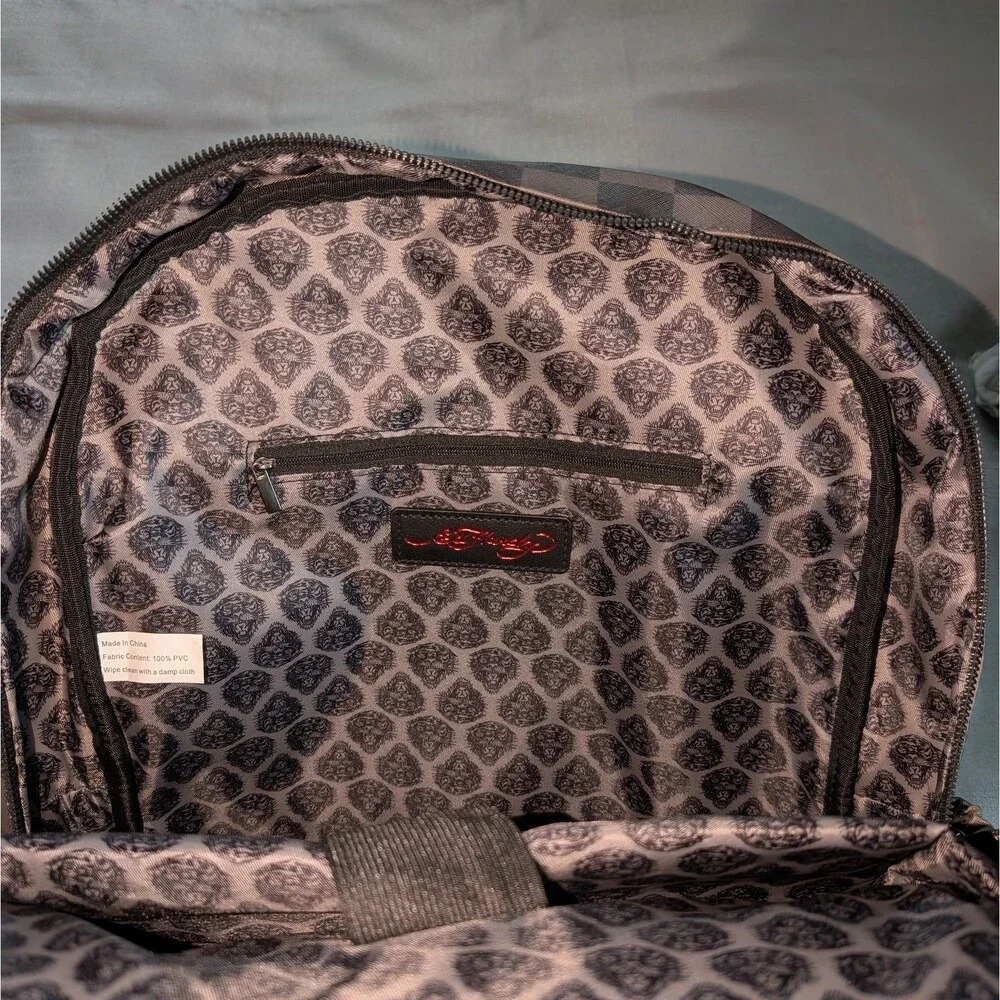 Ed Hardy Checkered Eagle Tattoo Print Faux Leather Backpack NEW!